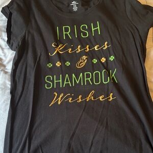 Black Shirt with Irish Kisses & Shamrock Wishes Design